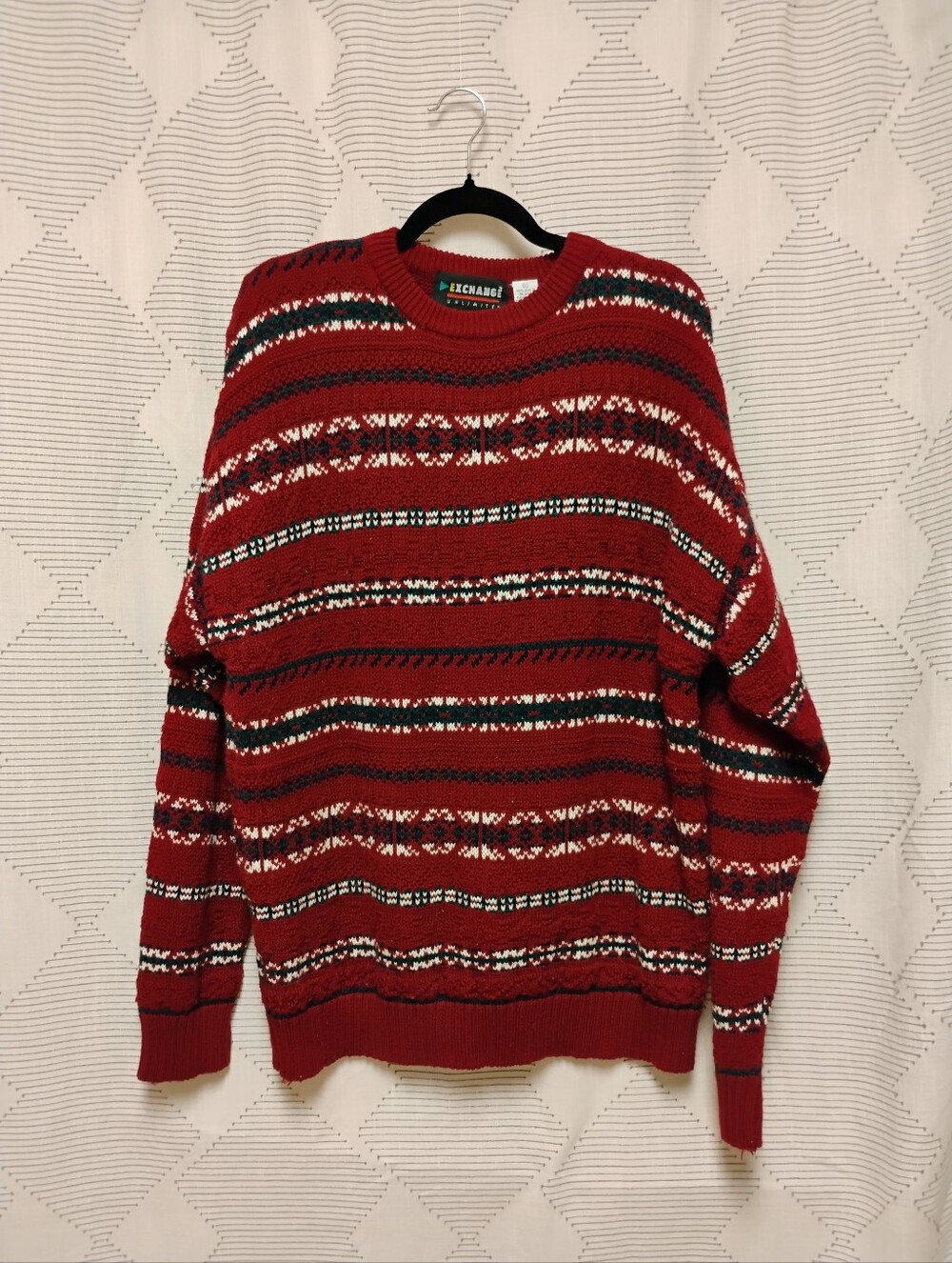 Vintage EXCHANGE Red Fair Isle Crewneck Sweater Men's Size XL Grandpa Holiday